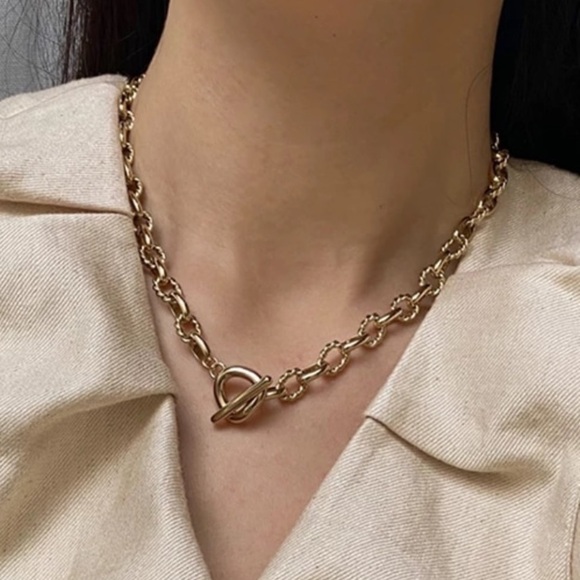 New 18k Gold Twisted Chain Punk Choker Necklace - Picture 1 of 7